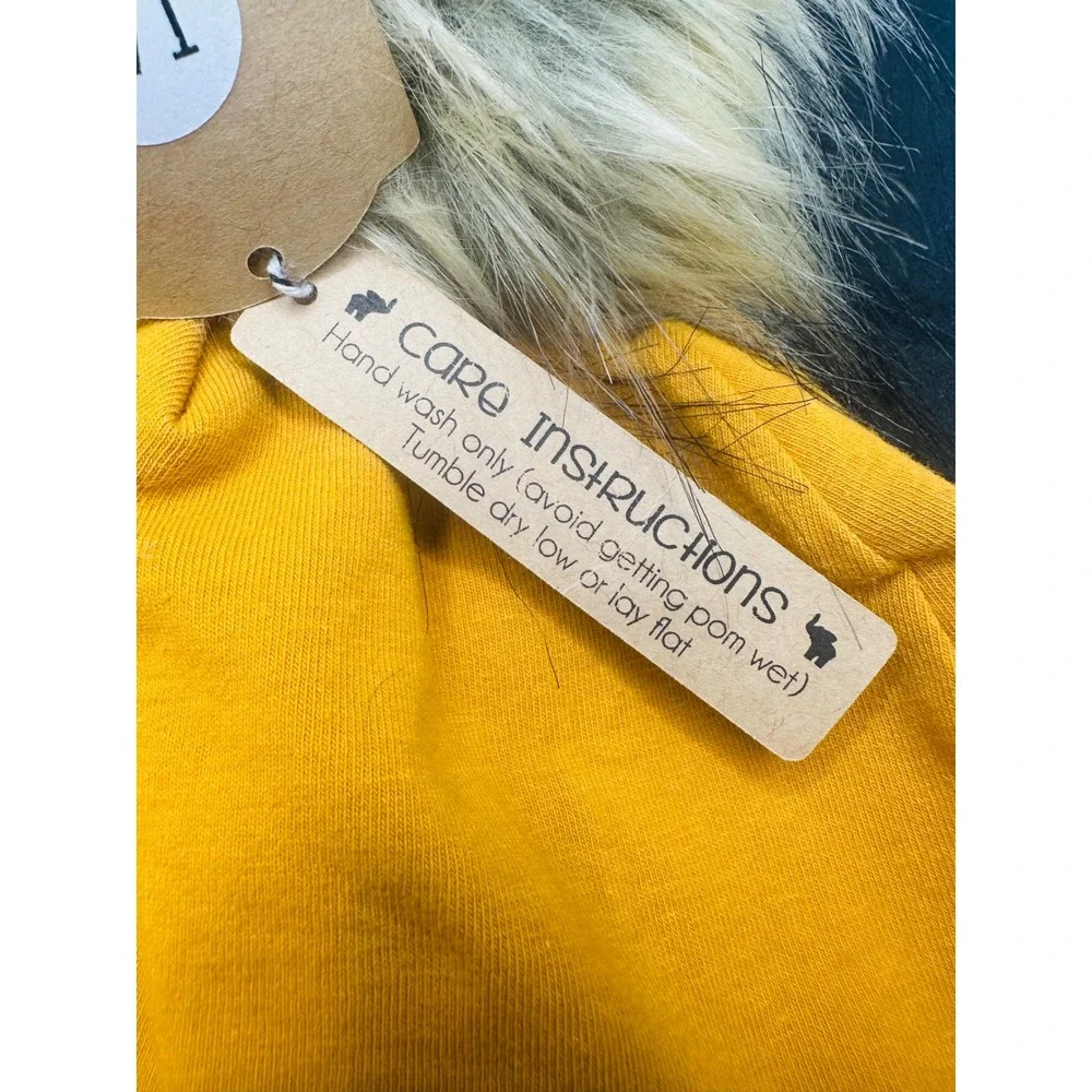 The Giggling Peanut Mustard Yellow‎ Beanie Faux Fur Pom Pom Toddler Child NWT